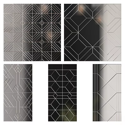 Modern Elegant Mirror Designs Featuring Geometric Patterns In Black And Silver Tones 3d model