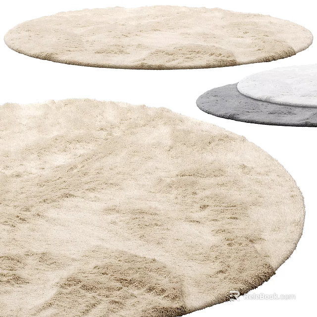 Soft Fluffy Round Rugs in Beige Gray White for Home Decor 3d model 