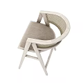 Light Colored Minimalist Wooden Bar Stool With Woven Backrest And Upholstered Seat