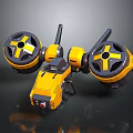 Yellow Black Futuristic Flying Robot With Large Circular Propellers And Mechanical Structure