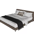 Modern Double Bed with Brown Leather Frame White Sheets and Throw Blanket 3d model