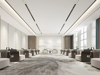 Elegant Hotel Public Lounge Featuring Comfortable Seating Spacious Layout And Modern Lighting 3d model