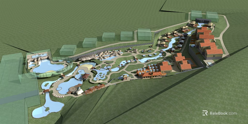 Hotel Architecture Design with Landscaped Gardens Water Features and Resort Layout 3d model 