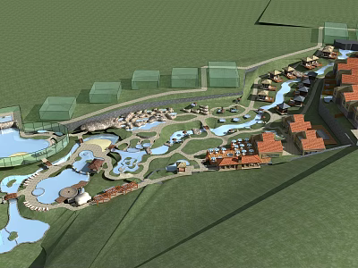 Hotel Architecture Design with Landscaped Gardens Water Features and Resort Layout 3d model