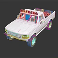 White Pickup Truck Model Featuring Roof Lights Blue Seats And Tires