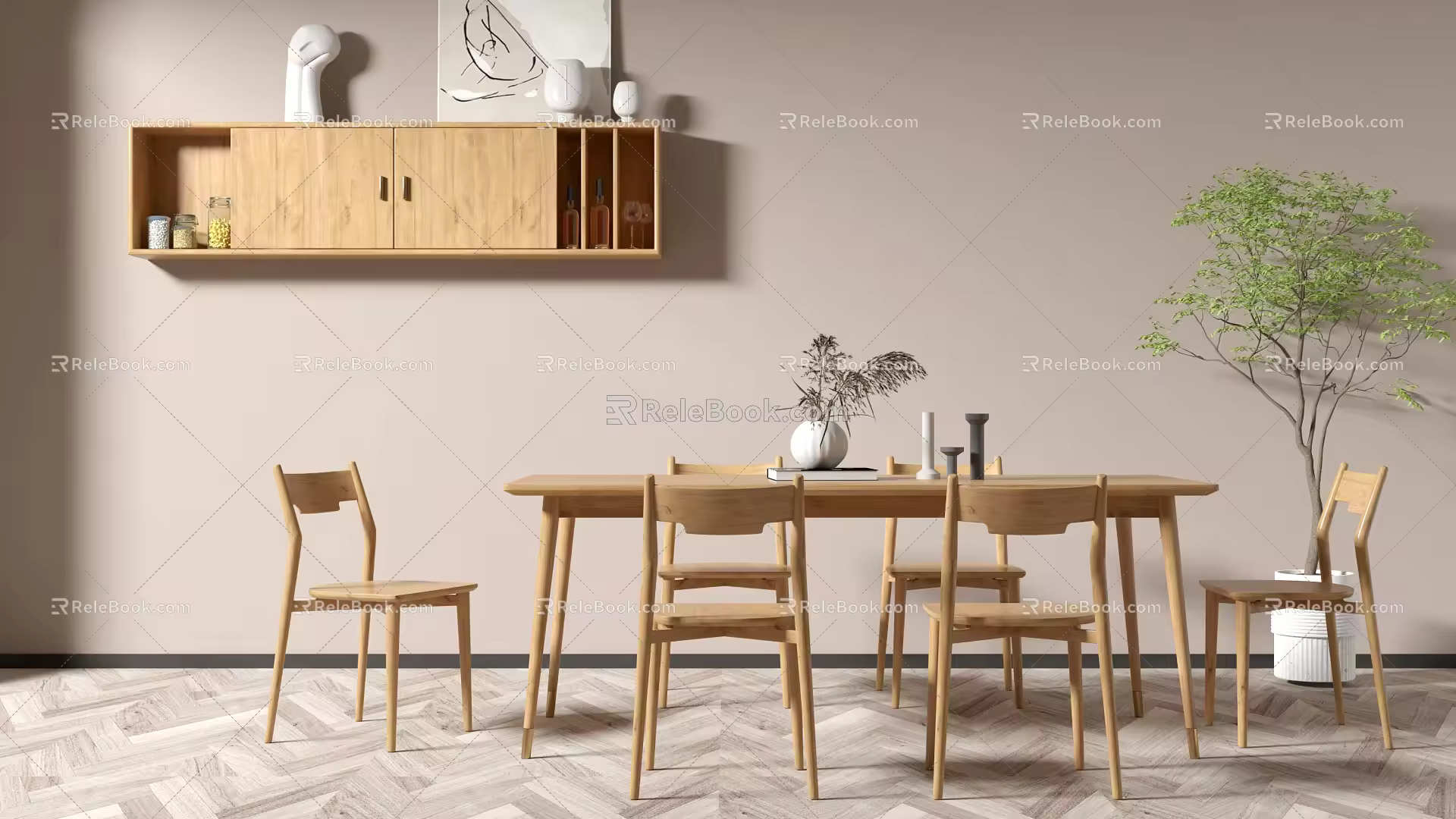 Nordic Dining Table and Chair Combination Dining Table and Chair 3d model