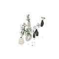 Modern Decorative Ornaments Set With Various Shaped Vases Green Plants And Dried Flowers