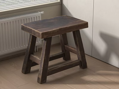 Rustic Wooden Stool With Simple Design And Natural Wood Texture In Indoor Setting 3d model