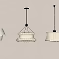 Modern Pendant Lights With Cream Fabric Shades And Warm Glow On Neutral Wall