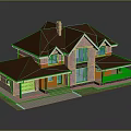 Two Story Brick House With Brown Roof Chimney And Front Porch Design