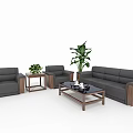 Modern Office Desk Setup With Chair Sofa Coffee Table And Plants 3d model