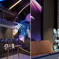 Modern Stylish Billiard Room Interior With Neon Lights Billiard Table Comfortable Seating And Decorative Walls