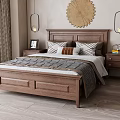 Wooden Double Bed With Nightstands Table Lamps And Wall Decor In Cozy Bedroom
