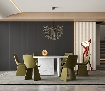 Modern Dining Table and Chair Round Table and Chair Combination Floor Lamp Chandelier 3d model