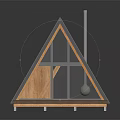 Modern Triangular Roof Building With Gray Metal Roof Wooden Frame And Large Windows