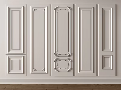 White Decorative Wall Paneling With Various Design Styles And Moldings 3d model