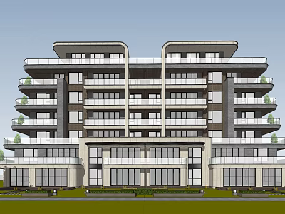 Modern Multi Storey Building Exterior With Balconies Large Windows And Green Plants 3d model