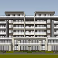 Modern Multi Storey Building Exterior With Balconies Large Windows And Green Plants
