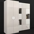 Modern Minimalist Wardrobe Interior With Striped Panels Open Shelves And Decorative Items