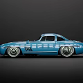 Blue Classic Mercedes Benz Sports Car With Shiny Exterior And Vintage Design Features