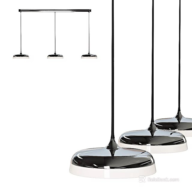 Modern Black Metallic Pendant Lights With Sleek Design And Multiple Hanging 3d model