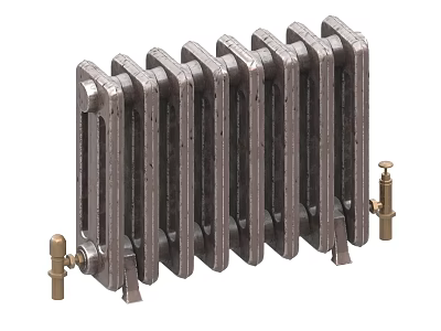 Heavy Duty Industrial Cast Iron Radiator with Sectional Fins and Brass Valves for Heating Systems 3d model
