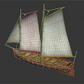 Traditional Wooden Sailboat with White Sails and Multiple Masts Classic Water Transportation Vessel