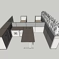 Modern Office Desk Workspace With Partition And Green Plants Setup 3d model