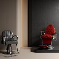 Black And Red Barber Shop Chairs With Leather Upholstery And Chrome Base