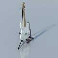 White Electric Guitar On Stand With Gray Background And Reflection 3d model