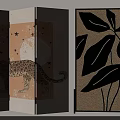 Decorative Room Divider with Leopard Stars Moon and Leaf Art Design 3d model