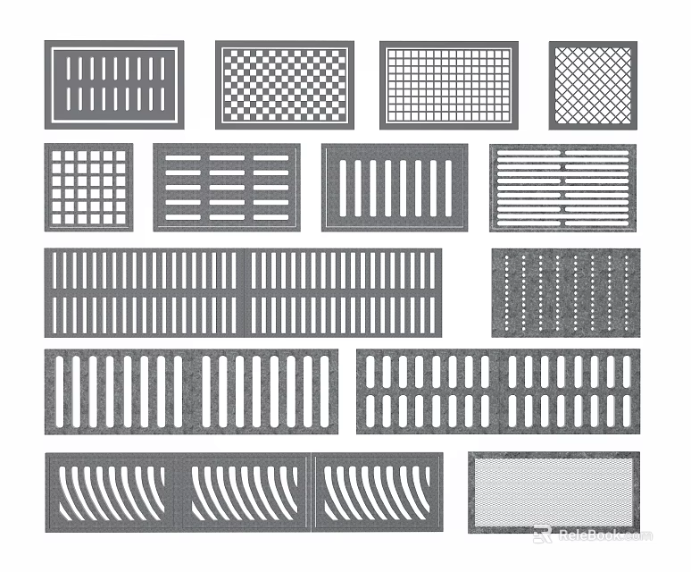 Road Infrastructure Featuring Various Grate Designs With Different Patterns and Styles 3d model 