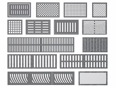 Road Infrastructure Featuring Various Grate Designs With Different Patterns and Styles 3d model