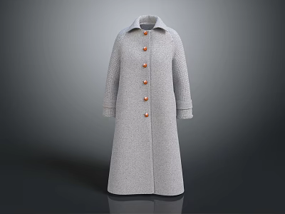 Long Gray Woolen Coat with Brown Buttons Classic Elegant Winter Outerwear 3d model