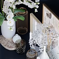 Elegant Decorative Ornament Set With White Orchids Butterfly Art Golden Accents And Inspire Framed Decor