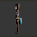 Game Movie Character With Blue Hair Glasses Gray Jacket Purple Pants Golden Belt Standing Pose