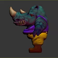 Colorful Cartoon Rhino Character With Turquoise Body Purple Vest And Orange Pants