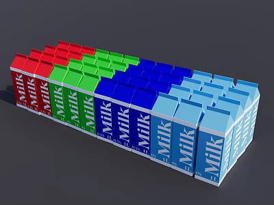 Vibrant Colored Milk Cartons Neatly Arranged in Different Hues 3d model