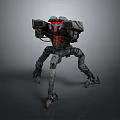 Sci Fi Mechanical Four Legged Character With Red Glowing Parts And Weapon Turrets
