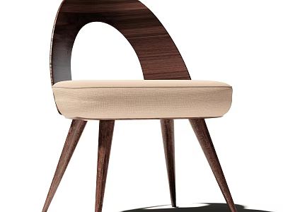 Modern Dining Chair With Arched Wooden Back Beige Cushion And Slender Legs 3d model