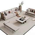 Modern Beige Sofa And Coffee Table Set With Throw Pillows Side Table And Decorative Rug 3d model