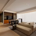 Modern Living and Dining Room Open Layout Design With Sofa Piano Marble Counter And Cabinets