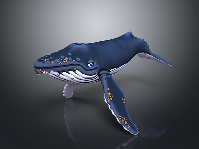 Blue Whale With Yellow Spots Displaying Fins And Tail Against Dark Background 3d model