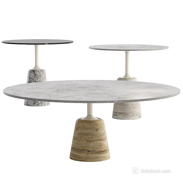Modern Round Coffee Tables With Unique Textured Bases And Smooth Stone Surface 3d model