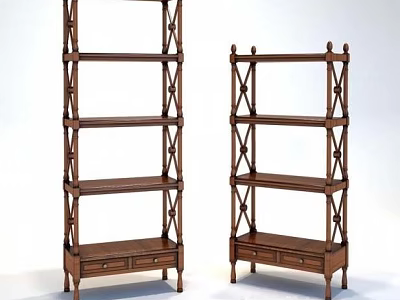 Sturdy Wooden Shelving Units With Multiple Shelves Bottom Drawers Cross Design Details 3d model