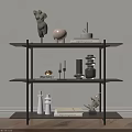 Modern Wooden Shelving Unit With Sculptures Vases Books And Decorative Items
