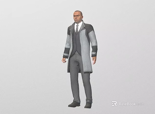 Game Movie Character In Formal Attire With Long Coat Vest And Pants 3d model 