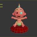 Happy Cartoon Baby With Orange Hair Sitting On Red Platform Open Arms