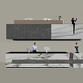 Elegant Modern Marble Reception Desk Interior With Staff Working On Computers 3d model