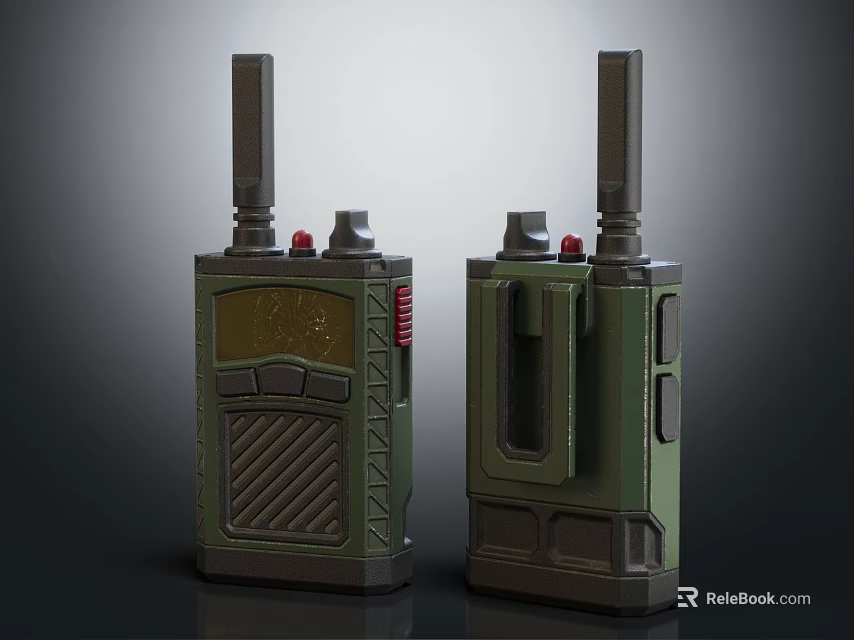 Two Green Vintage Style DoorBells With Antennas And Red Functional Buttons 3d model 
